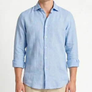 CAMICIA CLASSICA IN LINO CELESTE