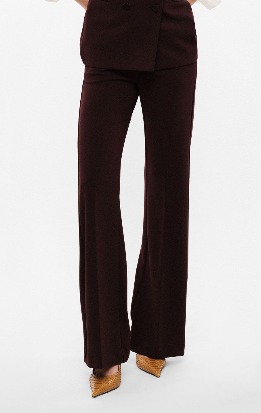 Pantaloni flare vita alta linea pulita - Plum Noir