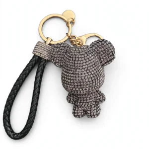 PORTACHIAVI CON CIONDOLO STRASS A FORMA DI ORSETTO ORO/NERO LUCIDO