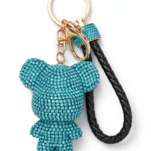 PORTACHIAVI CON CIONDOLO STRASS A FORMA DI ORSETTO ORO/AZZURRO