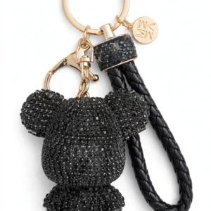 PORTACHIAVI CON CIONDOLO STRASS A FORMA DI ORSETTO ORO/NERO